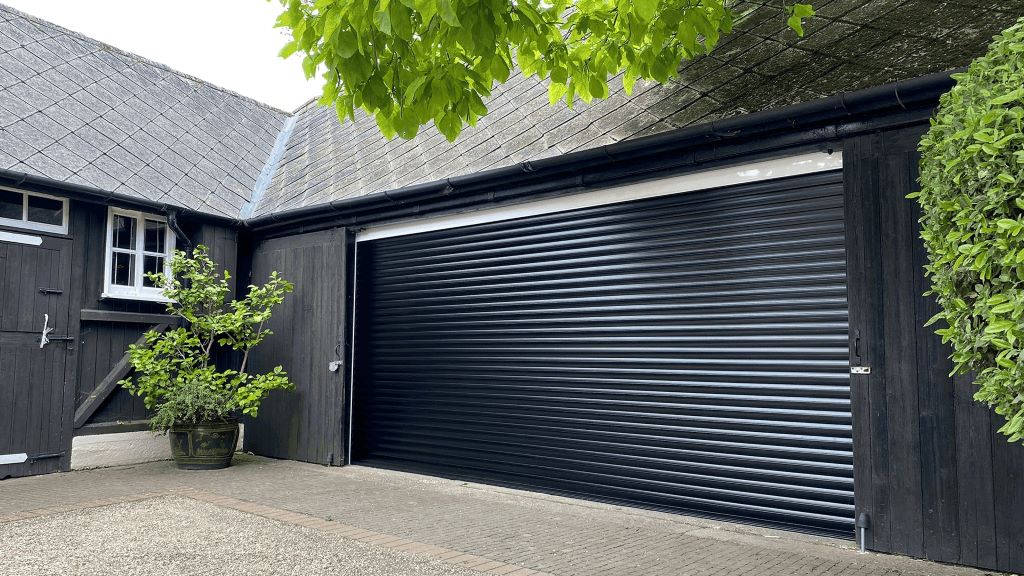 Contemporary British garage door with minimalist aesthetic and practical features
