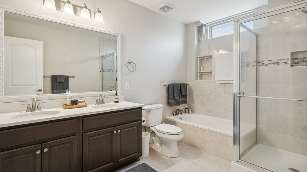 Cost-effective bathroom renovation with neutral finishes