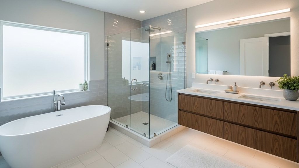 Master bathroom upgrade with walk-in shower and glass enclosure