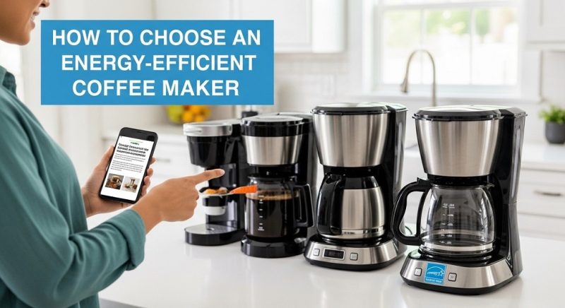 Energy-efficient coffee maker with thermal carafe on kitchen counter