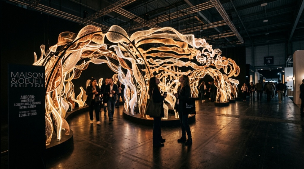 Immersive design installation at Maison and Objet 2026 Paris with sculptural lighting