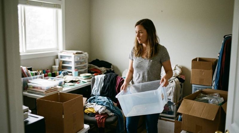 Organized living room after decluttering without selling