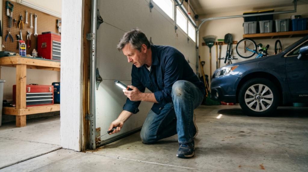 Homeowner checking garage to prevent costly repairs