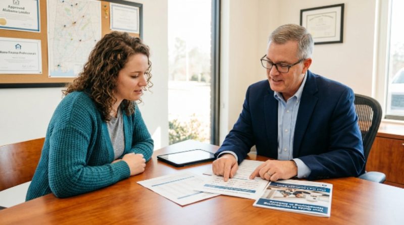Homebuyer comparing the lowest mortgage rates in Alabama with a lender