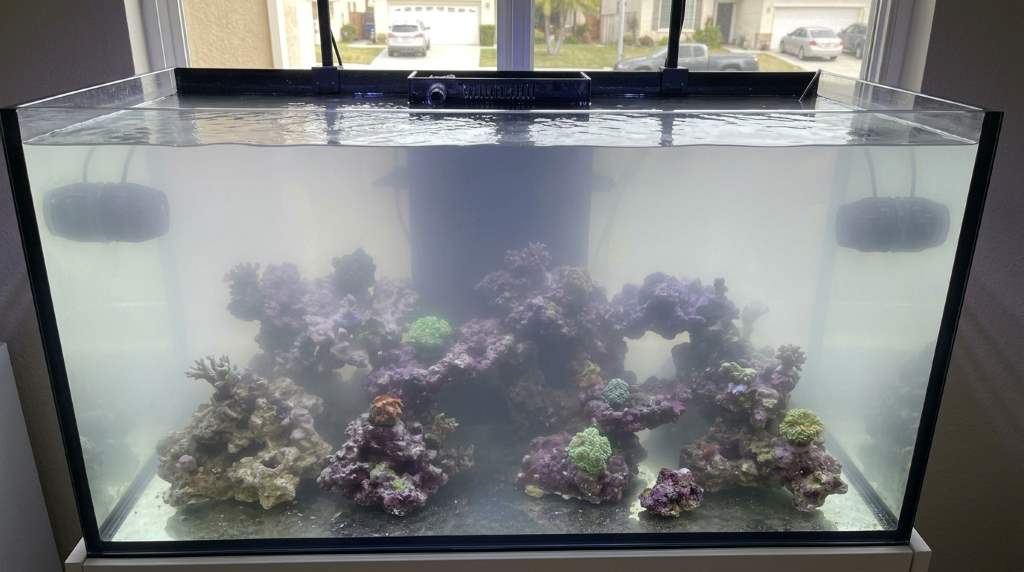 Protein skimmer operating in a marine reef aquarium sump system