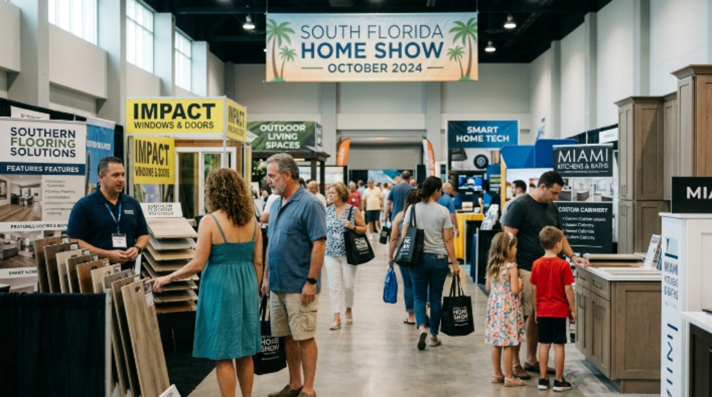 Visitors browsing booths at the South Florida Home Show
