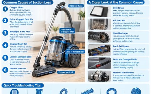 Checking a vacuum cleaner for clogged filters and hoses