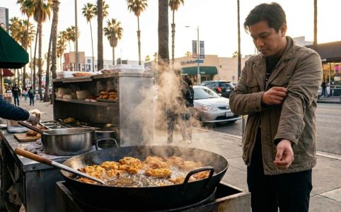 Clothes holding fried food odors in Los Angeles kitchen