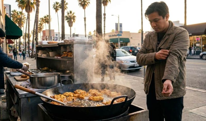 Clothes holding fried food odors in Los Angeles kitchen