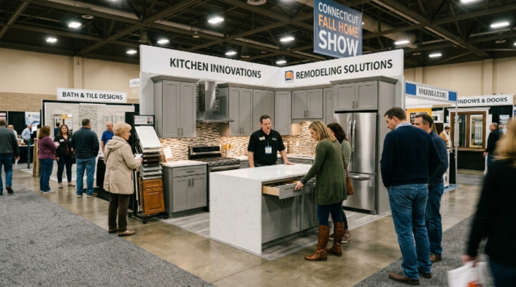 Visitors browsing kitchen and remodeling displays at the Connecticut Fall Home Show