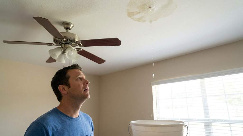 Roof inspection for ceiling leak and moisture damage