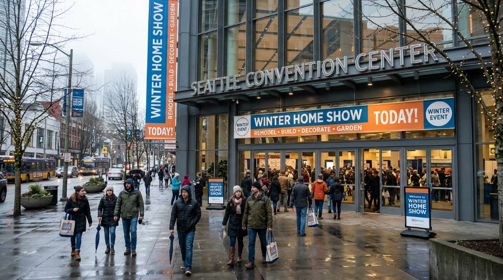 Seattle Convention Center entrance during a winter home improvement event